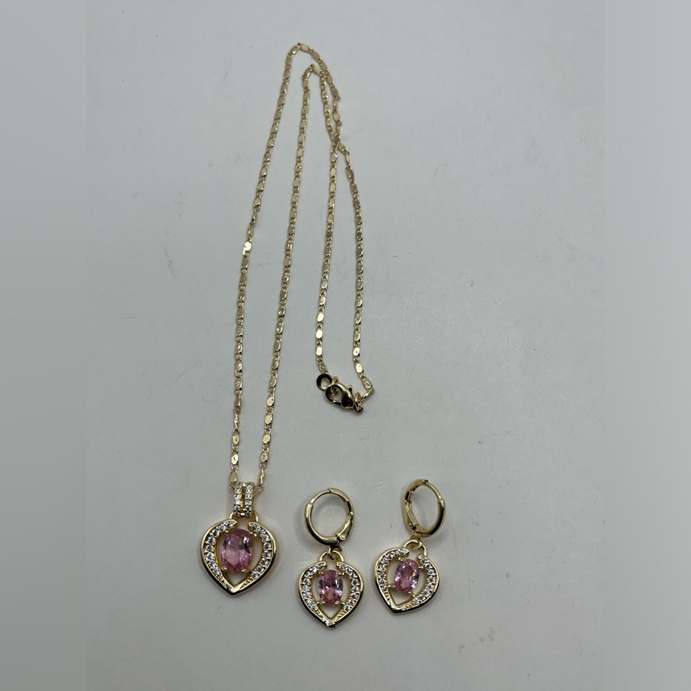Gold plated gold and Pink Heart Jewelry Set